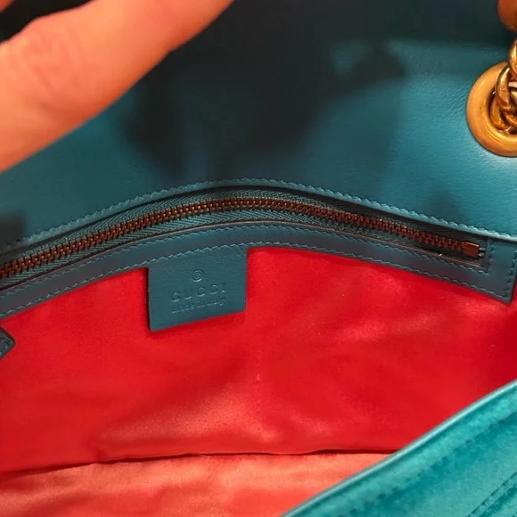 Gucci blue/ Green Marmont Metalasse velvet flap GG very rare color - Picture 4 of 5